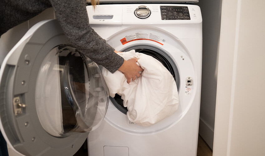 mr.appliance professional pointing at iPad and talking with woman