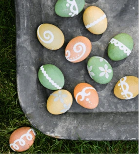 Colorful Easter Eggs with White Etched Designs Colorful Easter Eggs with White Etched Designs